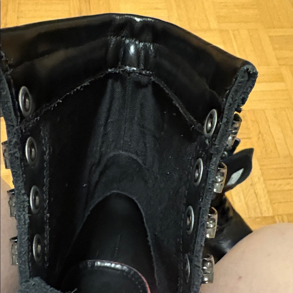 Eytys Black Leather Lace-Up Square-Toe Combat Boots - Picture 12 of 16